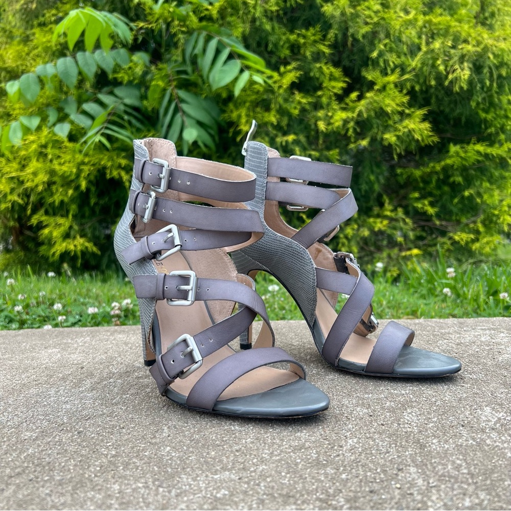 Sole Society Ashton Textured High Heel Sandal Gray Strappy Buckle, size 8-1/2 - Picture 4 of 13